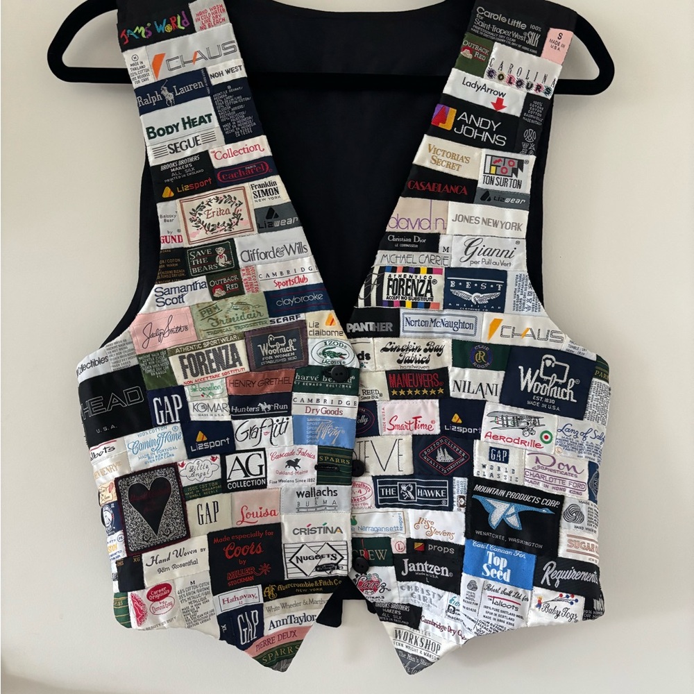 Patchwork Label Print Vest - Black Multi